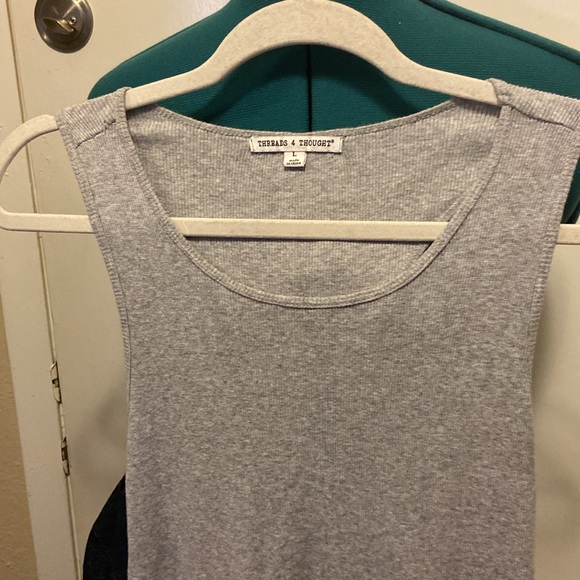 Grey T-Shirt Dress Lg w/Racer back pit to pit 18” length shoulder to hem 44” - Picture 2 of 5